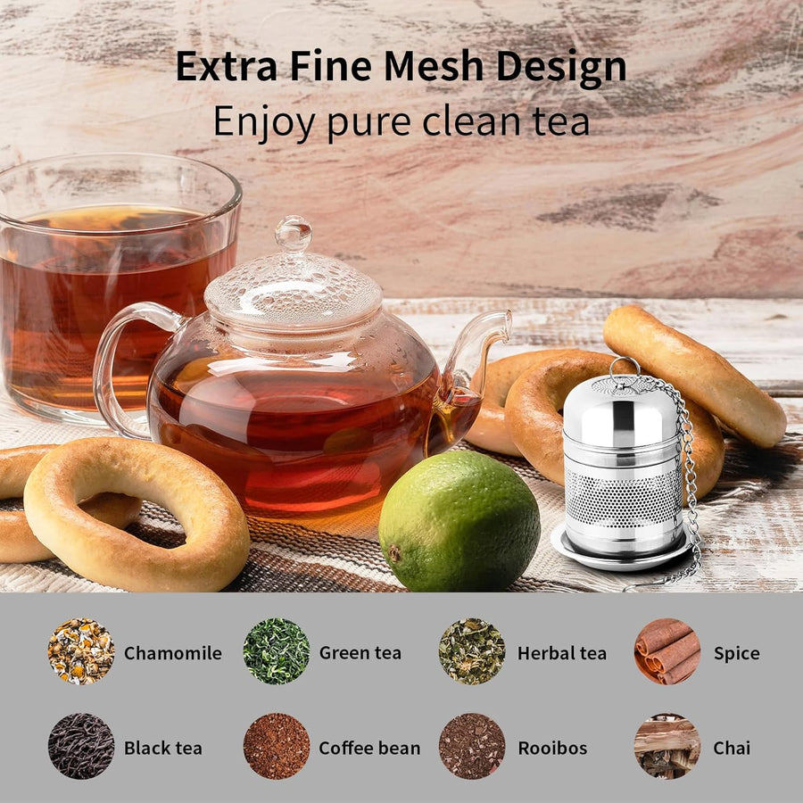 2PCS Tea Infuser Strainer - Stainless Steel Strainers for Loose Leaf Tea, Steeper, Fine Mesh Ball holder with Chain Hook and Lid, Reusable Filter Bags Diffusers