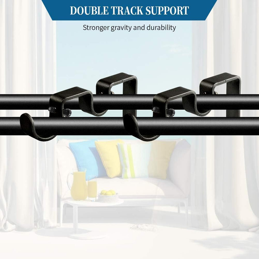 Heavy Duty Double Curtain Rod Brackets, 1" & 5/8" Inch Rod Holders (Set of 2, Black)