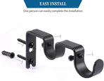 Heavy Duty Double Curtain Rod Brackets, 1" & 5/8" Inch Rod Holders (Set of 2, Black)