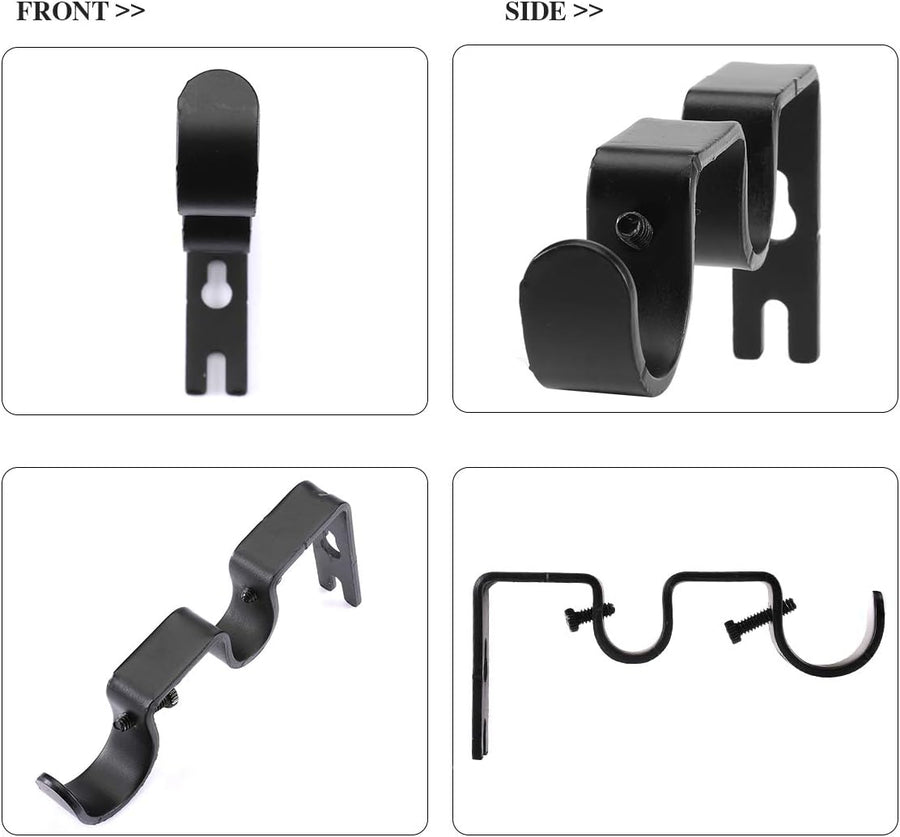 Heavy Duty Double Curtain Rod Brackets, 1" & 5/8" Inch Rod Holders (Set of 2, Black)
