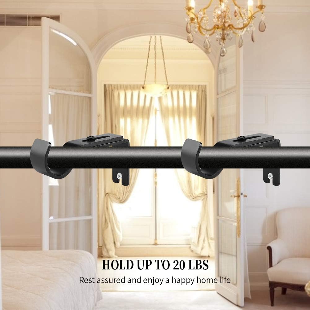 Heavy Duty Adjustable Curtain Rod Brackets and Holders - For 1 1/8 Inch & 1 1/4 Inch Rod, 2 PCS Black