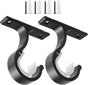 Ceiling Mount & Wall Installation Curtain Rod Brackets Holders for 1 Inch Rod, Black (Set of 2, Black)