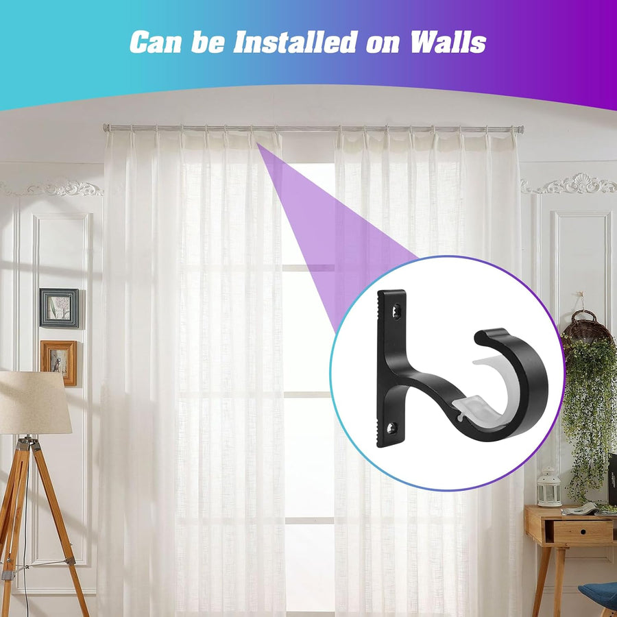Ceiling Mount & Wall Installation Curtain Rod Brackets Holders for 1 Inch Rod, Black (Set of 2, Black)