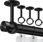 Curtain Rod Brackets, Ceiling Heavy Duty Holders, Black 4 Pack Hooks Hangers for 1 1/4-Inch Drape Poles