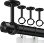 Curtain Rod Brackets, Ceiling Heavy Duty Holders, Black 4 Pack Hooks Hangers for 1 1/4-Inch Drape Poles