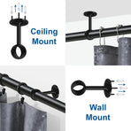 Curtain Rod Brackets, Ceiling Heavy Duty Holders, Black 4 Pack Hooks Hangers for 1 1/4-Inch Drape Poles