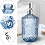 13 Oz Refillable Soap Dispenser, Glass Soap Dispenser for Dispense Hand Soap, Dish Soap, Lotion (Blue)