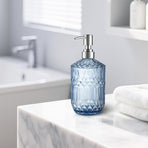 13 Oz Refillable Soap Dispenser, Glass Soap Dispenser for Dispense Hand Soap, Dish Soap, Lotion (Blue)