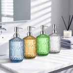 13 Oz Refillable Soap Dispenser, Glass Soap Dispenser for Dispense Hand Soap, Dish Soap, Lotion (Blue)