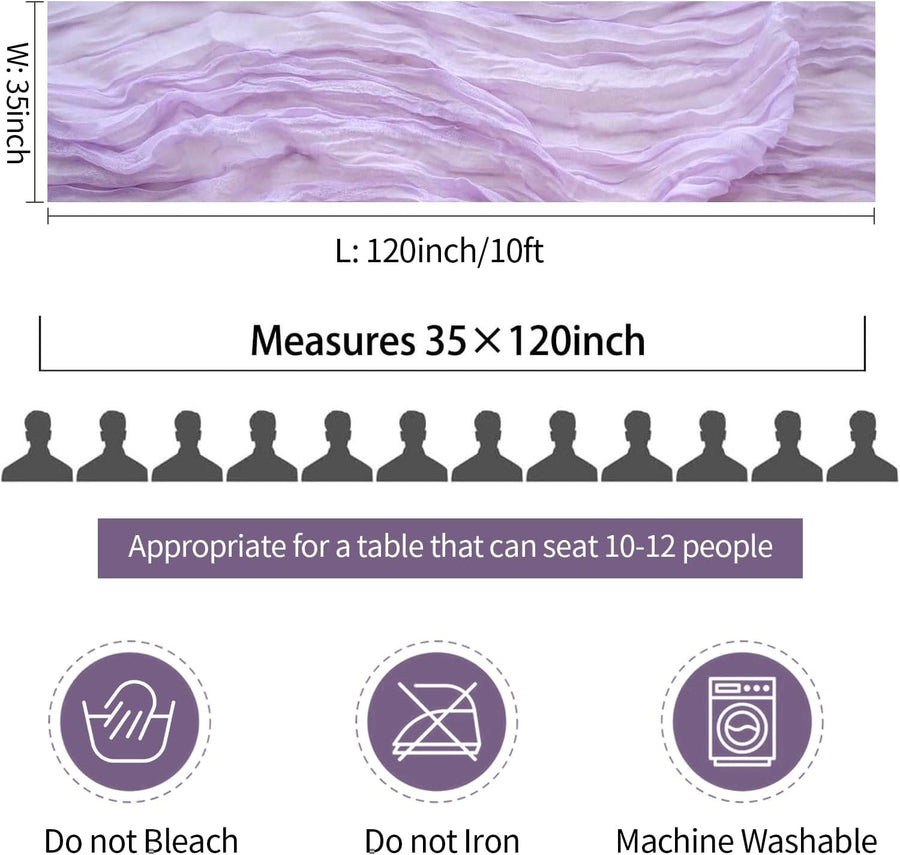 Lilac Purple Cheese Cloth Table Runner Easter Spring Boho Romantic 10ft Lavender Gauze Cheesecloth Table Runner for Baby Shower Decoration Wedding Bridal Shower Table Decor (35x120inch)