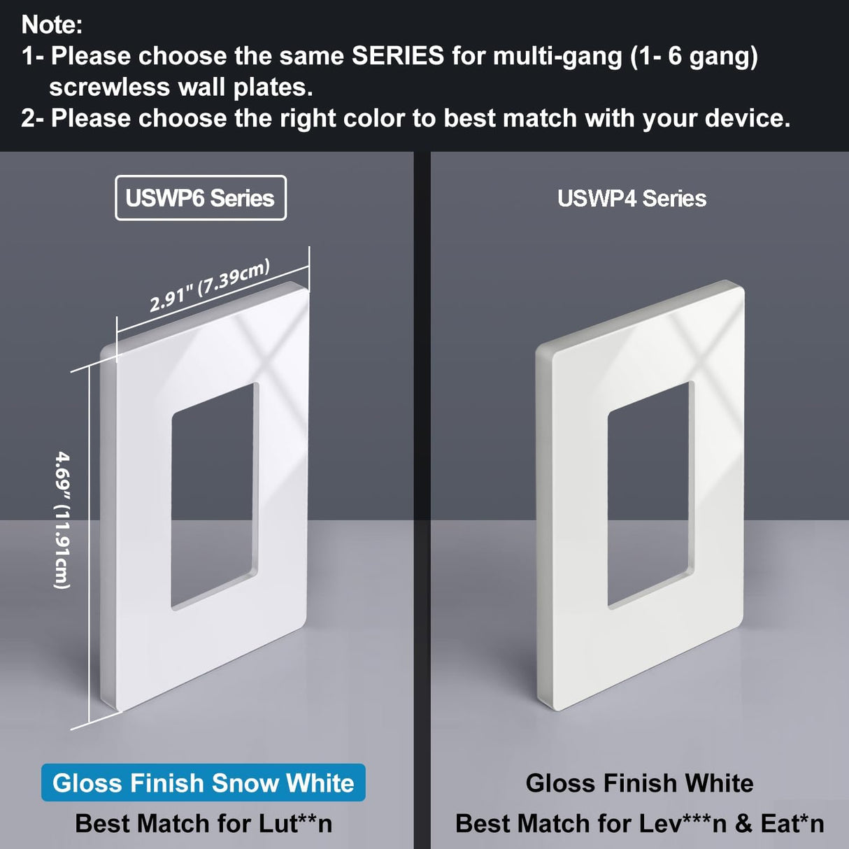 10 Pack of 1-Gang Screwless Wall Plate, USWP6 Gloss Snow White Series, Decorator Outlet Cover, 11.91cm x 7.39cm, Switch Plate Cover for Light Switch, Dimmer, GFCI, USB Receptacle
