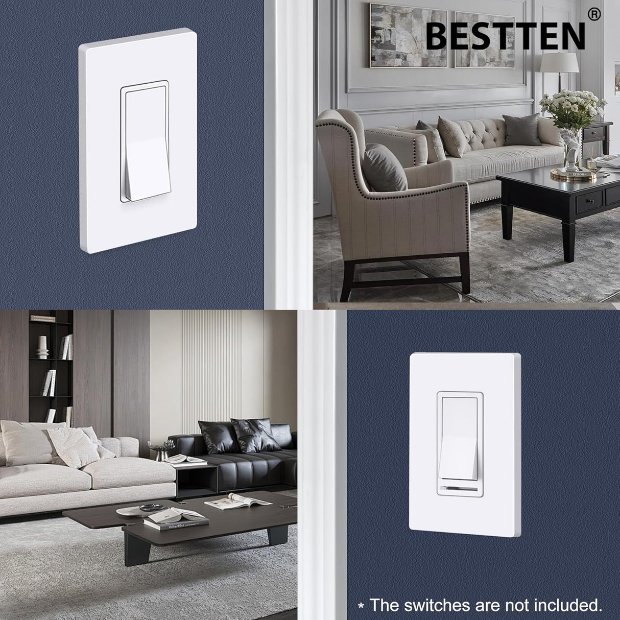 10 Pack of 1-Gang Screwless Wall Plate, USWP6 Gloss Snow White Series, Decorator Outlet Cover, 11.91cm x 7.39cm, Switch Plate Cover for Light Switch, Dimmer, GFCI, USB Receptacle