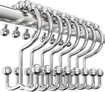 Shower Curtain Hooks Rings 12 Pack, Rust Resistant Double Roller Glide Shower Hooks for Bathroom, Shower Rods and Curtains, Nickel