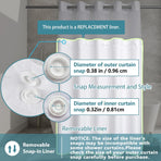 Snap in Shower Curtain Liner Replacement Shower Curtain Liner Removable Liner (1 Pack, 70" W x 54" H-White)
