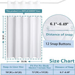 Snap in Shower Curtain Liner Replacement Shower Curtain Liner Removable Liner (1 Pack, 70" W x 54" H-White)