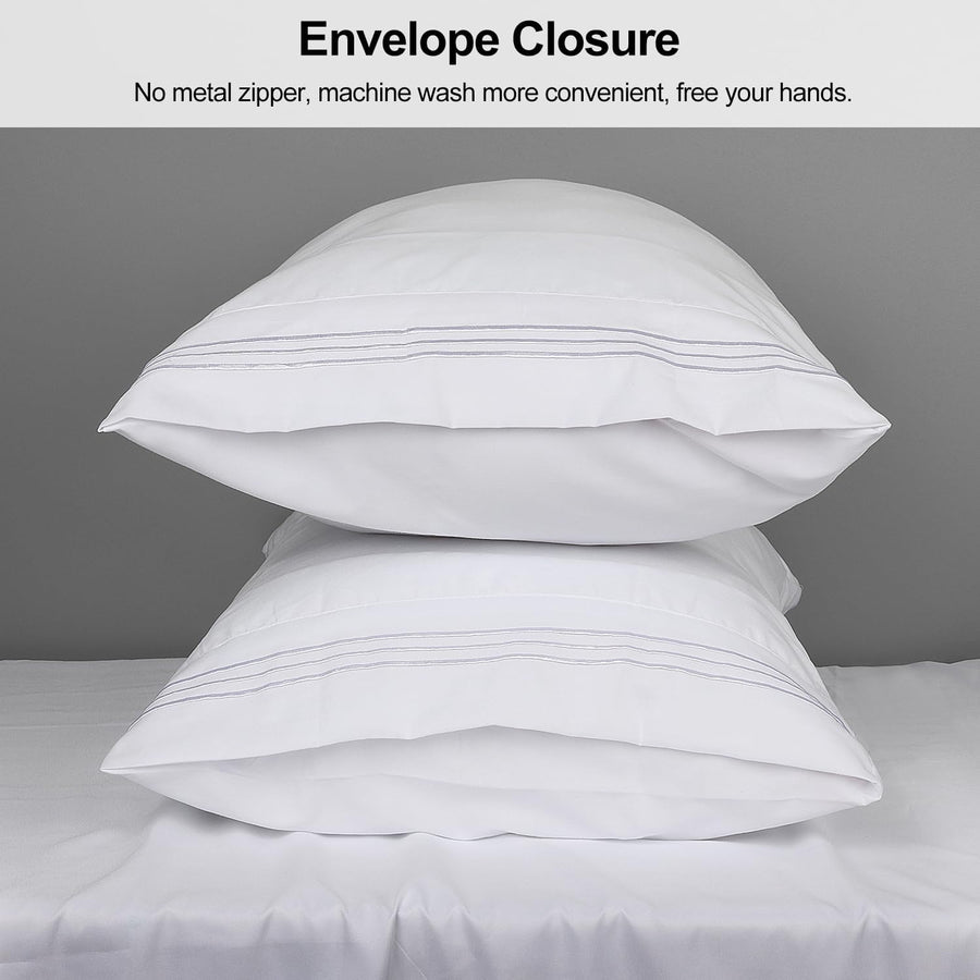 King Pillow Cases 2 Pack,1800 Thread Count Embroidered Soft Brushed Microfiber Pillowcases,White