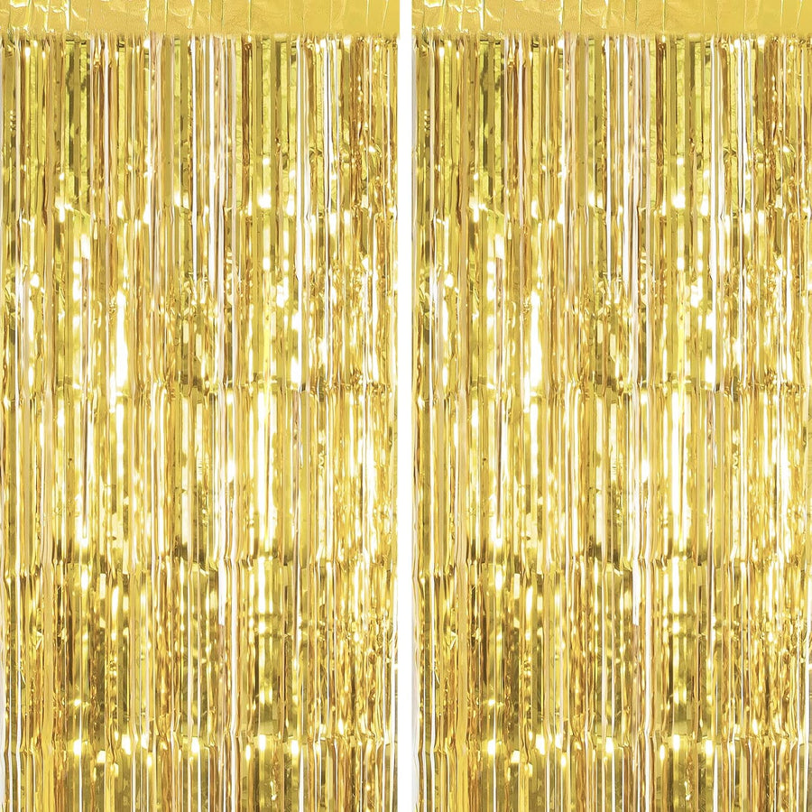 2 Pack Gold Foil Fringe Curtain Metallic Foil Curtain for Wedding Birthday Party Photo Backdrop Wedding Event Decor