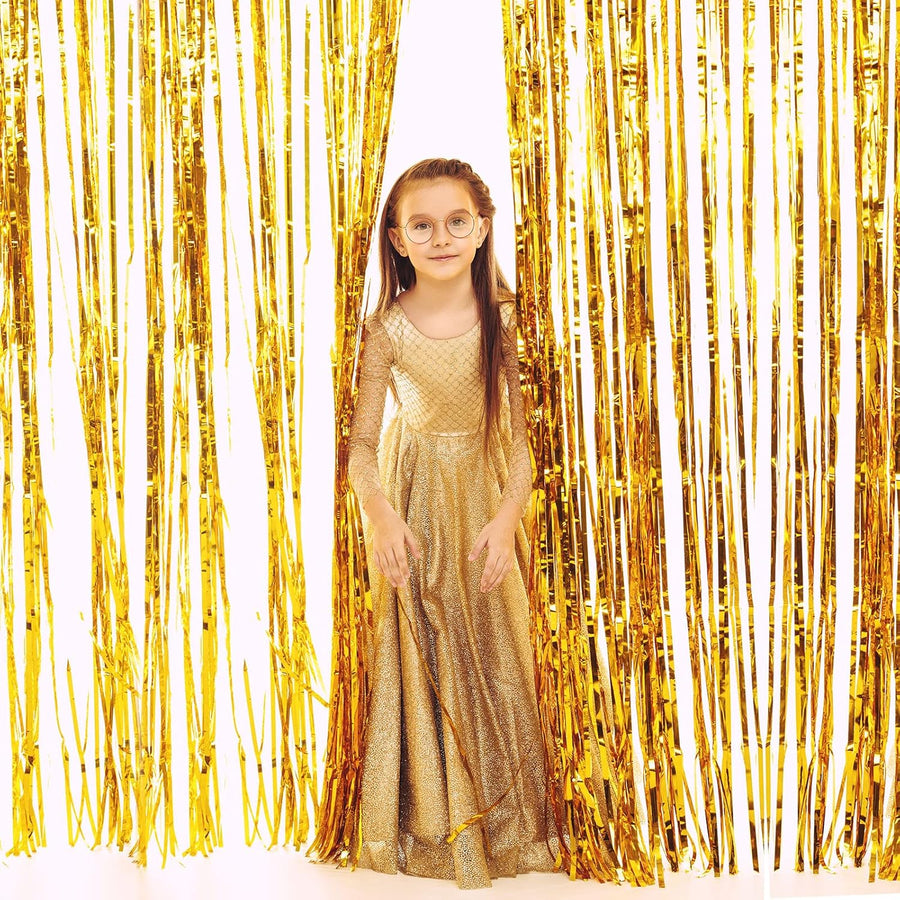 2 Pack Gold Foil Fringe Curtain Metallic Foil Curtain for Wedding Birthday Party Photo Backdrop Wedding Event Decor