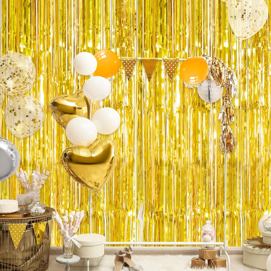 2 Pack Gold Foil Fringe Curtain Metallic Foil Curtain for Wedding Birthday Party Photo Backdrop Wedding Event Decor