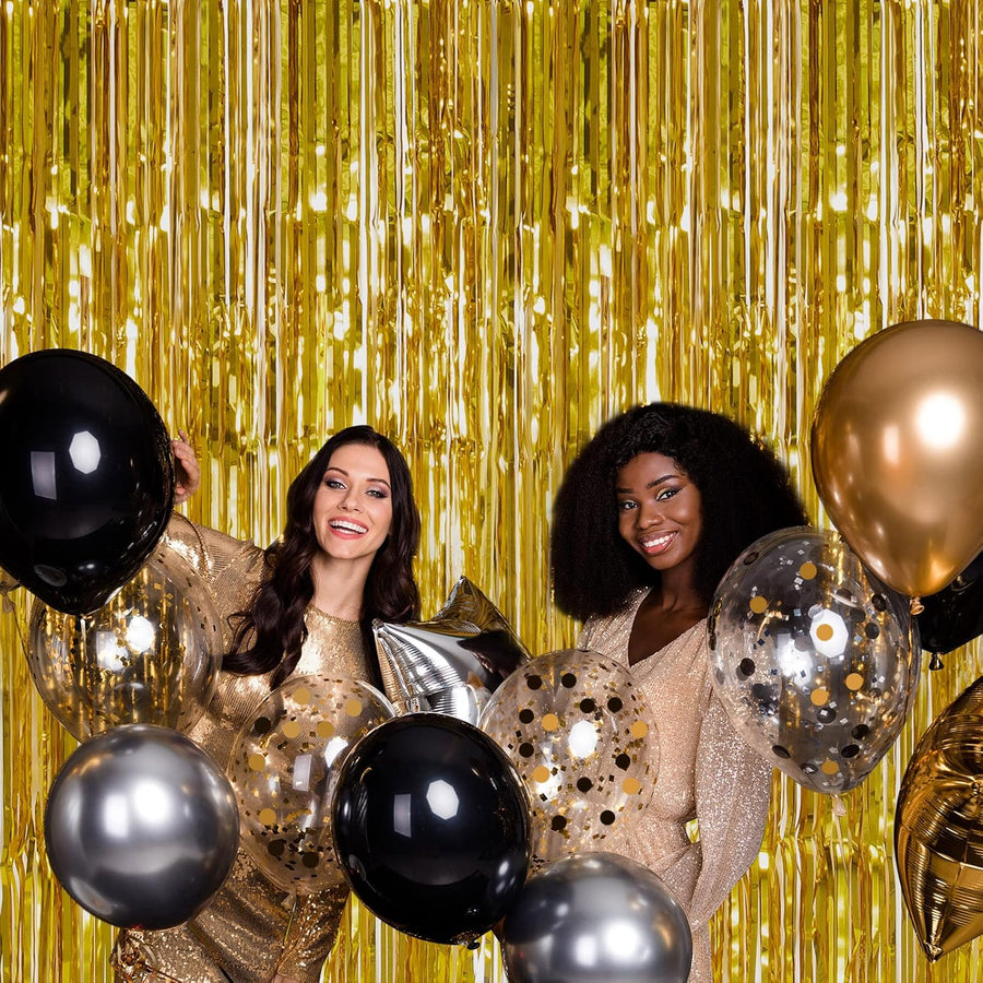 2 Pack Gold Foil Fringe Curtain Metallic Foil Curtain for Wedding Birthday Party Photo Backdrop Wedding Event Decor