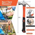 8 Pack 8in Heavy Duty Forged Steel Tent Stakes and Hammer Set, with Storage Pouch, Available in Rocky Place