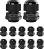 12 Pcs 1/2" NPT Cable Glands Nylon PA66, IP68 Waterproof Adjustable Power Strain Relief Cord Grips, Junction Box Wire Gland Grip Connectors with Gaskets and Locknut, Black