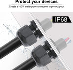 12 Pcs 1/2" NPT Cable Glands Nylon PA66, IP68 Waterproof Adjustable Power Strain Relief Cord Grips, Junction Box Wire Gland Grip Connectors with Gaskets and Locknut, Black