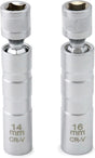 14mm&16mm Magnetic Swivel Spark Plug Socket, Thin Wall Magnetic Rotating 3/8" Drive 12 Point Standard Spark Plug Socket Removal Tool 360-degree Rotation for Maximum Flexibility