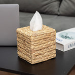 Tissue Box Holder - Square- Rattan Wicker Tissues Cube Box Cover -Boho Decorative Woven Facial Tissue Holder on Table and Barthroom (Square)