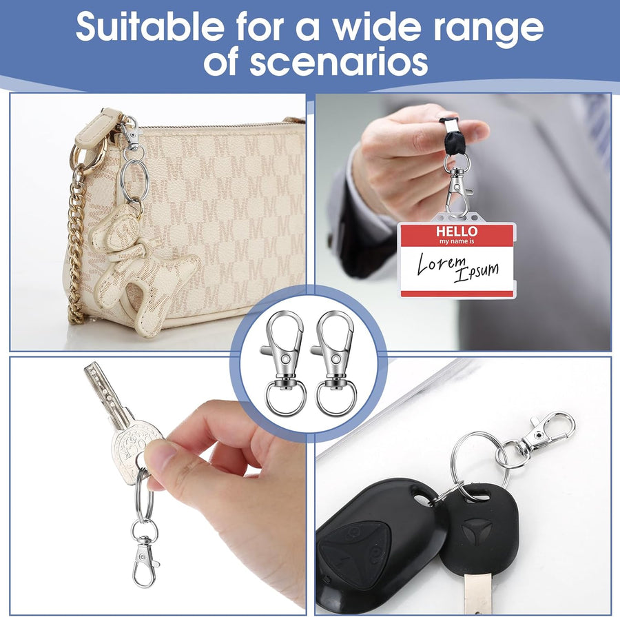 50 PCS in 25 Sets, Metal Swivel Lobster Claw Clasps, Keychain Clip with Large Key Ring, Premium Keychains Clips, Snap Hooks and Sturdy Key Rings, for Key Chain Making Kit， (Silver)