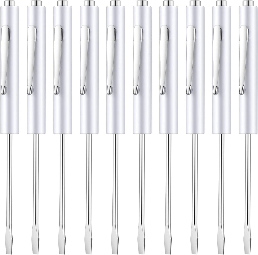10 Pieces Pocket Screwdriver Mini Tops and Pocket Clips Magnetic Slotted Small Screw Driver with a Single Blade Head for Mechanical, Electrician(White)