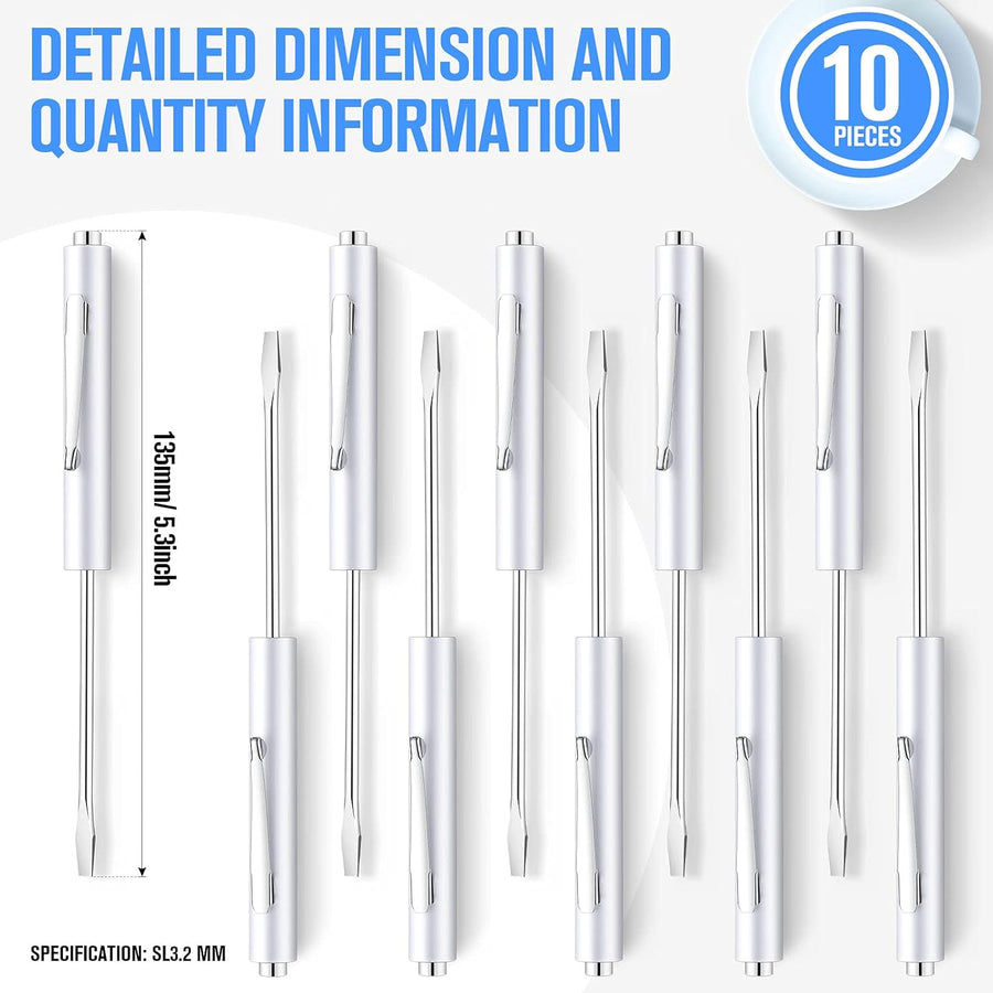 10 Pieces Pocket Screwdriver Mini Tops and Pocket Clips Magnetic Slotted Small Screw Driver with a Single Blade Head for Mechanical, Electrician(White)