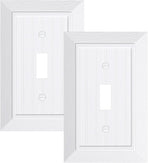 2-Pack Classic Beadboard Single Toggle Light Switch Cover Plate, Unbreakable Polycarbonate Decorative Switch Plate Covers, Pure White 1 Gang Wall Plate