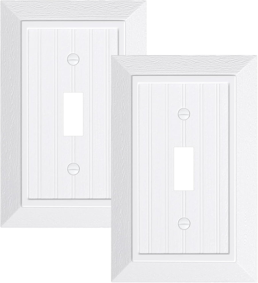 2-Pack Classic Beadboard Single Toggle Light Switch Cover Plate, Unbreakable Polycarbonate Decorative Switch Plate Covers, Pure White 1 Gang Wall Plate