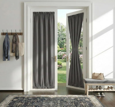 Blackout Door Window Curtains, Dual Rod Pocket Grey Drape for Front Glass French Door, Privacy Thermal Insulated Room Darkening Curtain for Sidelight Window, W 25 x L 72 inch, 1 Panel