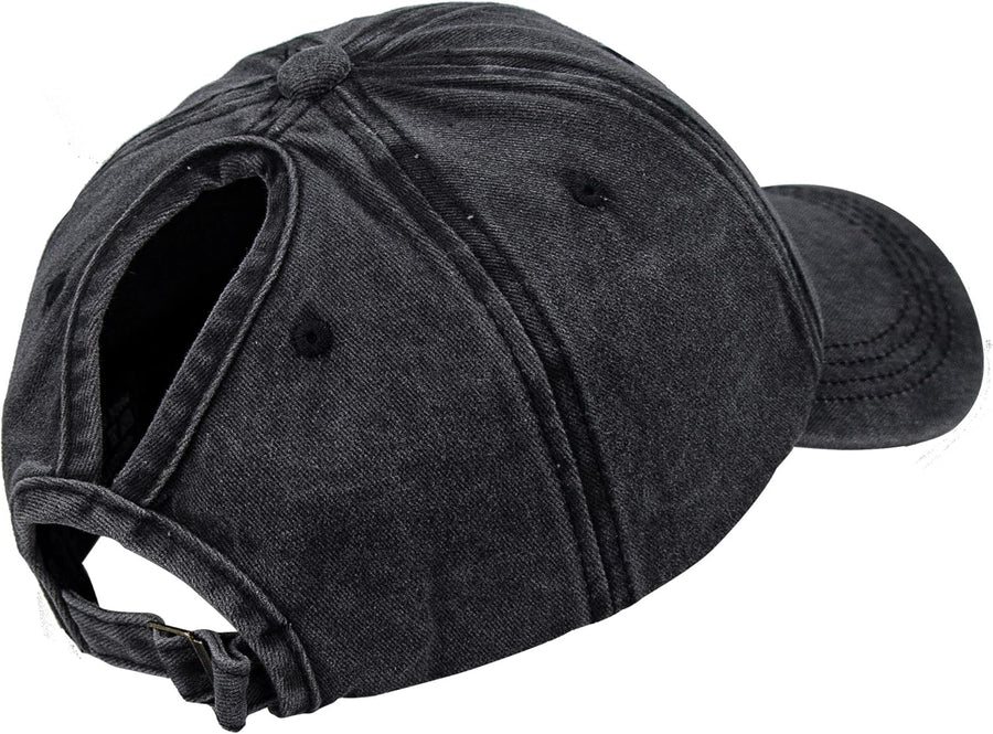 Ponytail Baseball Hat Distressed Retro Washed Womens Twill