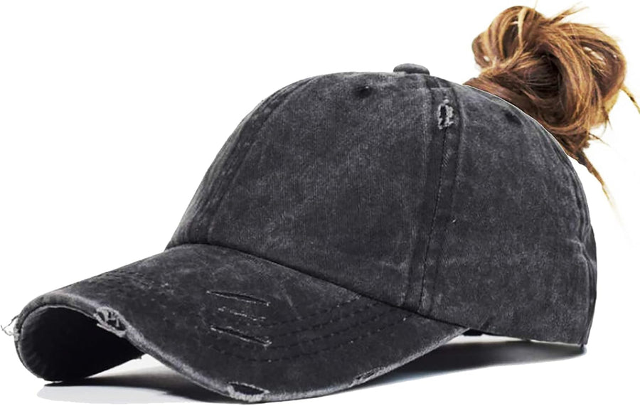 Ponytail Baseball Hat Distressed Retro Washed Womens Twill