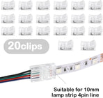 20 Pcs 4 Pin 10 mm LED Strip Connector RGB Lights Waterproof Adapter 22 AWG Wires Connector for Strip Light Unwired Gapless Track 5v 12v 24v
