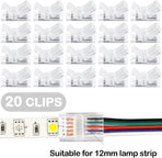 20 Pcs 5 Pin 12 mm LED Strip Connector RGB Lights Waterproof Adapter 22 Awg Wires Connector for Strip Light Unwired Gapless Track 5v 12v 24v