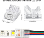 20 Pcs 5 Pin 12 mm LED Strip Connector RGB Lights Waterproof Adapter 22 Awg Wires Connector for Strip Light Unwired Gapless Track 5v 12v 24v