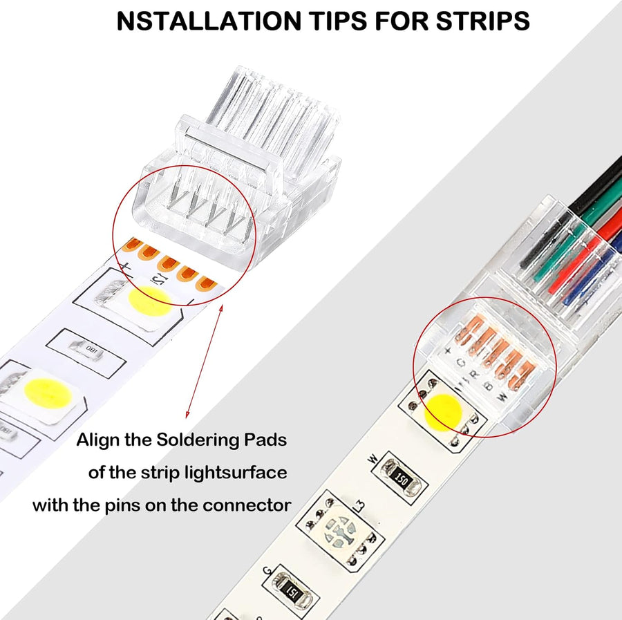 20 Pcs 5 Pin 12 mm LED Strip Connector RGB Lights Waterproof Adapter 22 Awg Wires Connector for Strip Light Unwired Gapless Track 5v 12v 24v