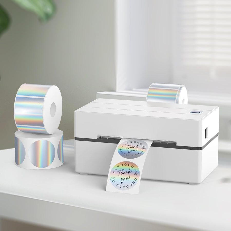 2 inch Round Holographic Thermal Sticker Labels, Waterproof & Rainbow Wave & Glitter Design, for Price/Name Tag, Barcode, DIY Custom Logo Design, Sliver(200Pcs/Roll)