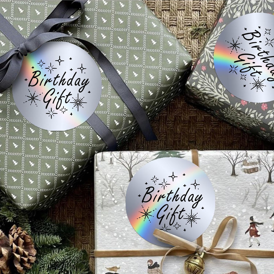 2 inch Round Holographic Thermal Sticker Labels, Waterproof & Rainbow Wave & Glitter Design, for Price/Name Tag, Barcode, DIY Custom Logo Design, Sliver(200Pcs/Roll)
