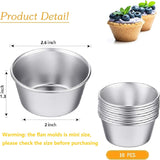 10 Pieces Individual Flan Molds Egg Tart Molds Pudding Cups Mini Chocolate Molten Pans Carbon Steel Cupcake Cake Cookie, Round Nonstick Popover Bakeware Tumblers(2.6 x 2 x 1.3 Inch) - Front View