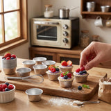10 Pieces Individual Flan Molds Egg Tart Molds Pudding Cups Mini Chocolate Molten Pans Carbon Steel Cupcake Cake Cookie, Round Nonstick Popover Bakeware Tumblers(2.6 x 2 x 1.3 Inch) - Top-Down View
