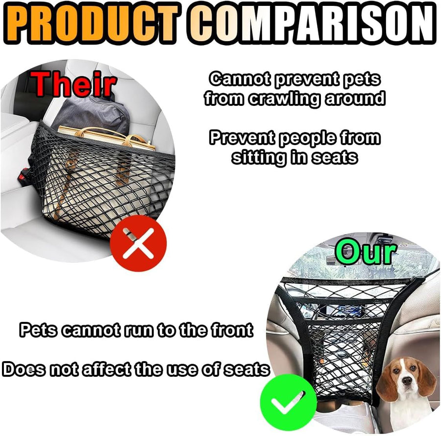 Universal Car 3-Layer Mesh Organizer Bag, Auto Seat Back Pocket Stretch Net Storage, SUV