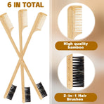 3 Pieces Moustache Comb and Brush Beard Edge Brushes 2-in-1 Sapling Wood Mustache Comb Gentle Control Bamboo Eyebrow Hair Tool
