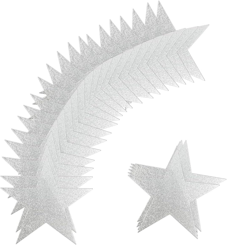 60 Pcs Glitter Star Cutouts Paper Double Printed Paper Star Decorations, 6 Inch Stars Decoration for Wedding Party Bulletin Board Classroom Decoration Supply (Silver)