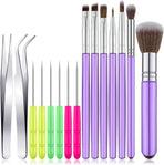 15 Pcs Decorating Brushes Tool Set, Include Cookie Pastry Brush Cookie Scriber Needles Sugar Stir Needles Elbow and Straight Tweezers for Biscuit Cake Fondant Decor Supplies(Purple)