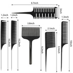 6 Pcs Highlighting Hair Combs Set, 3-way Hair Sectioning, Dyeing, Rat Tail Lifting Comb for Weaving Foiling Sectioning Coloring, Black